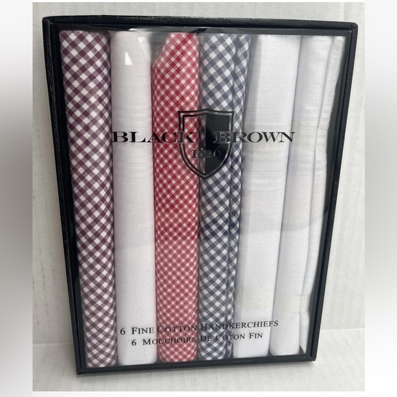BLACK BROWN 1826 (6) Fine Cotton Handkerchiefs New In Box - Picture 1 of 1